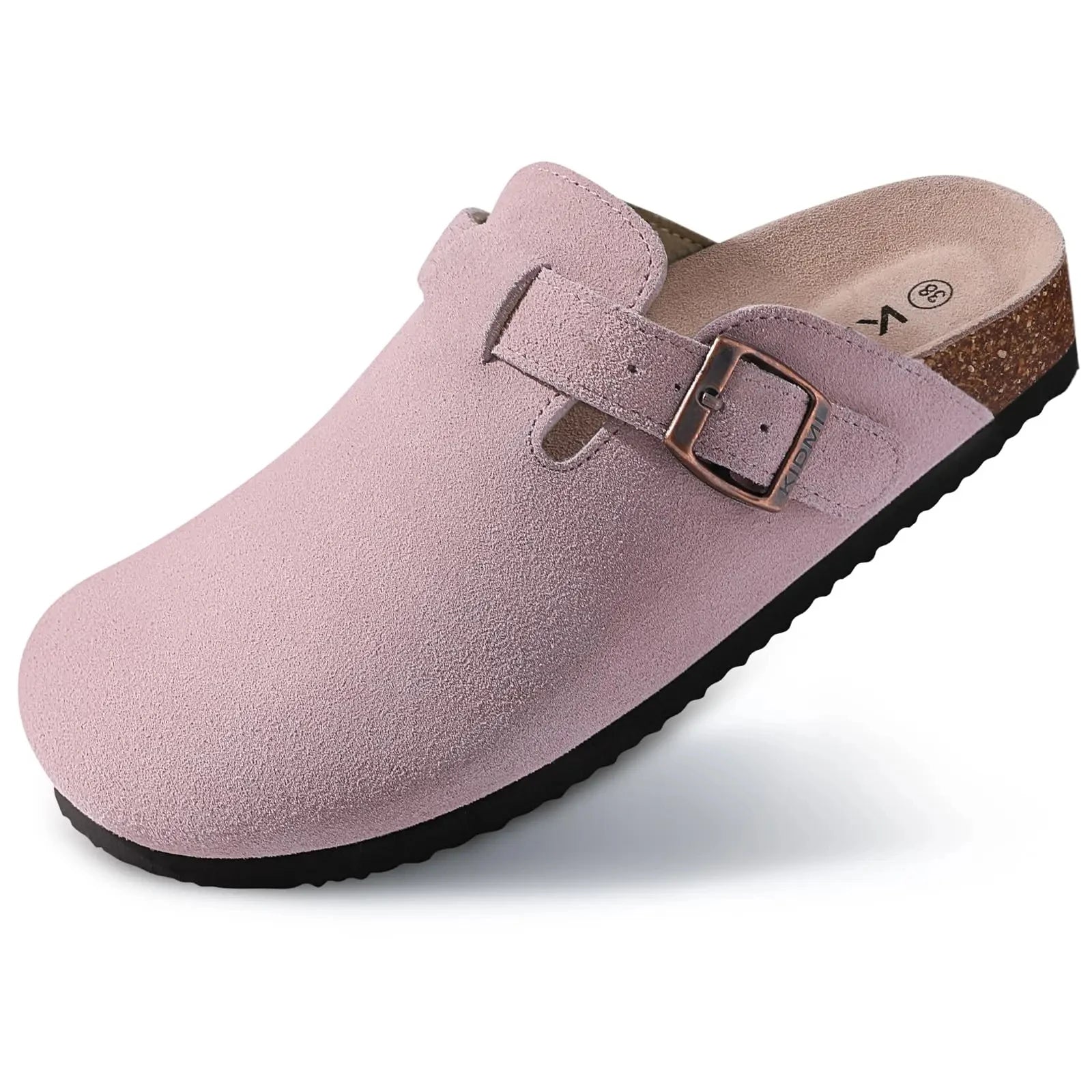 Comwarm Fashion Clogs Slippers Women Cow Suede Cork Slippers Classic Cork House Slippers With Arch Support Outdoor Beach Shoes