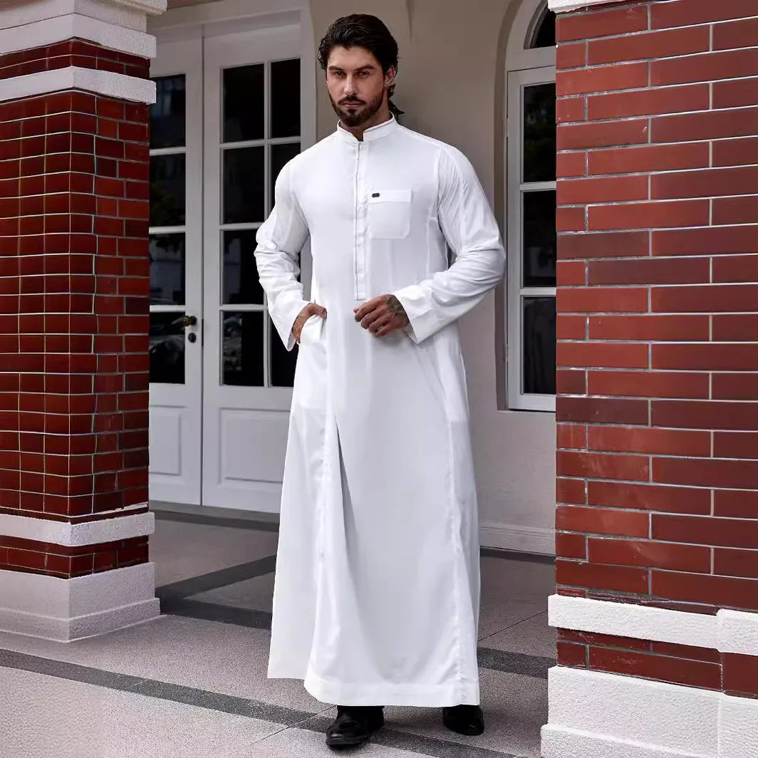 Eid Muslim Men Long Robe Spliced Pocket Button Casual Jubba Abaya Arab Dubai Saudi Dishdasha Abayas Islamic Morocco Modest