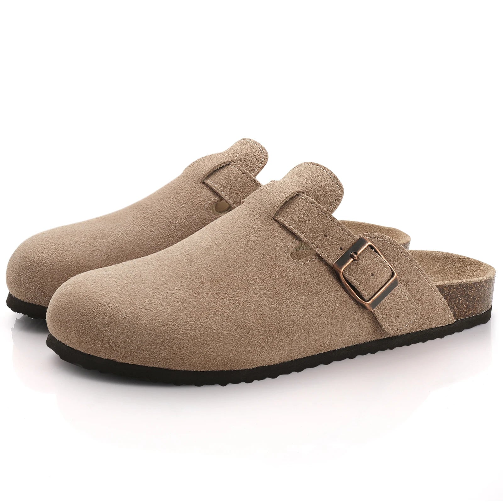 Comwarm Fashion Clogs Slippers Women Cow Suede Cork Slippers Classic Cork House Slippers With Arch Support Outdoor Beach Shoes