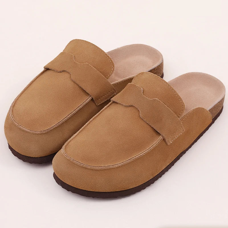 Comwarm Fashion Clogs Slippers Women Cow Suede Cork Slippers Classic Cork House Slippers With Arch Support Outdoor Beach Shoes