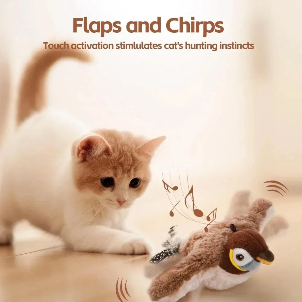 Interactive Cat Toys Rechargeable Chirping Flapping Bird with Catnip Indoor Dogs Cats Touch Activated Squeak Plush Toy for Pet