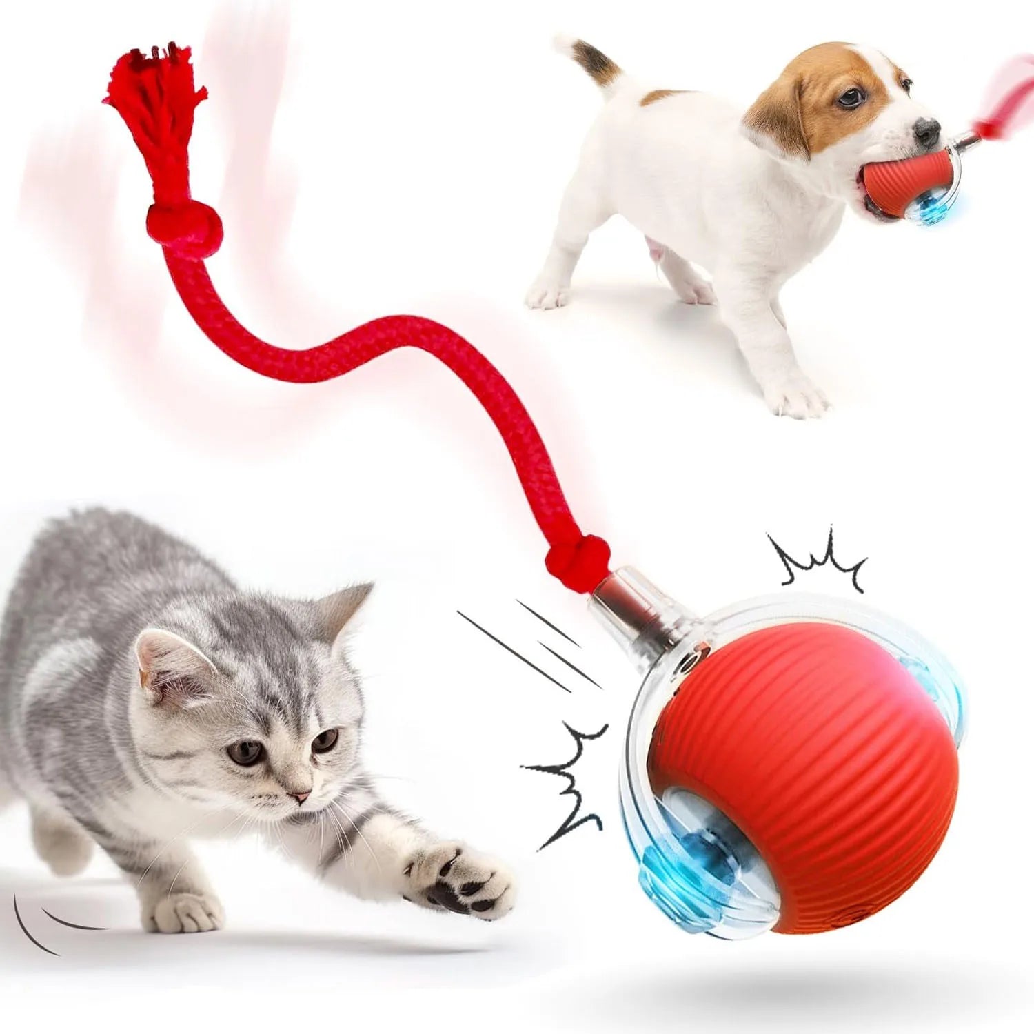 Cat Interactive Ball Toy Automatic Electric Rolling Ball Faux Tail Rechargeable Smart Pet Teaser Toy Cat Training Imitate Mouse