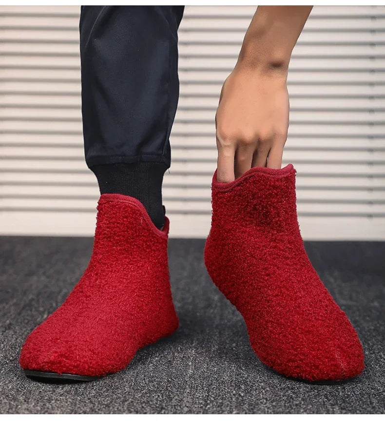 YRZL Winter Cotton Shoes Men High Top Warm Slip on Lightweight Slippers Men Plush Indoor Cotton Loafers Men Winter Warm Shoes