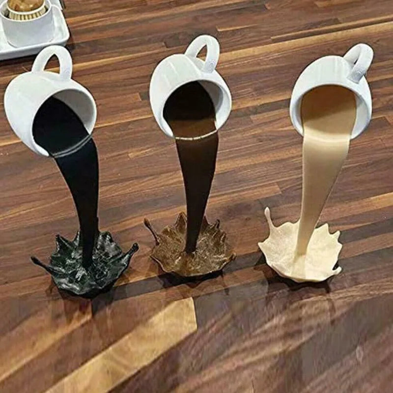 Floating Spilling Coffee Cup Sculpture Kitchen Decoration Spilling Magic Pouring Splash Creative Desktop Decor Home Decoration