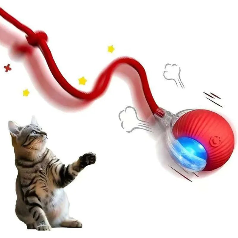 Cat Interactive Ball Toy Automatic Electric Rolling Ball Faux Tail Rechargeable Smart Pet Teaser Toy Cat Training Imitate Mouse