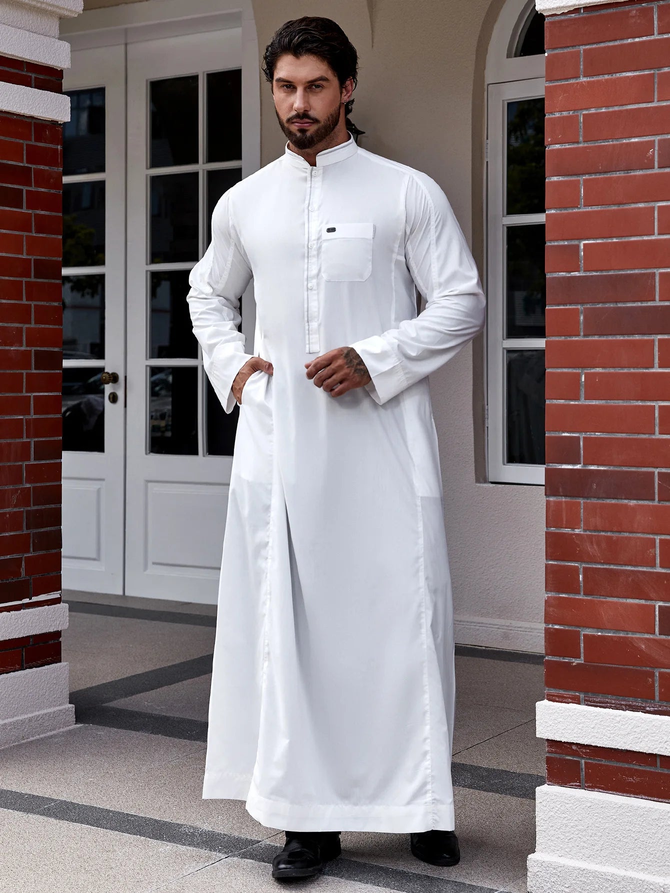 Eid Muslim Men Long Robe Spliced Pocket Button Casual Jubba Abaya Arab Dubai Saudi Dishdasha Abayas Islamic Morocco Modest