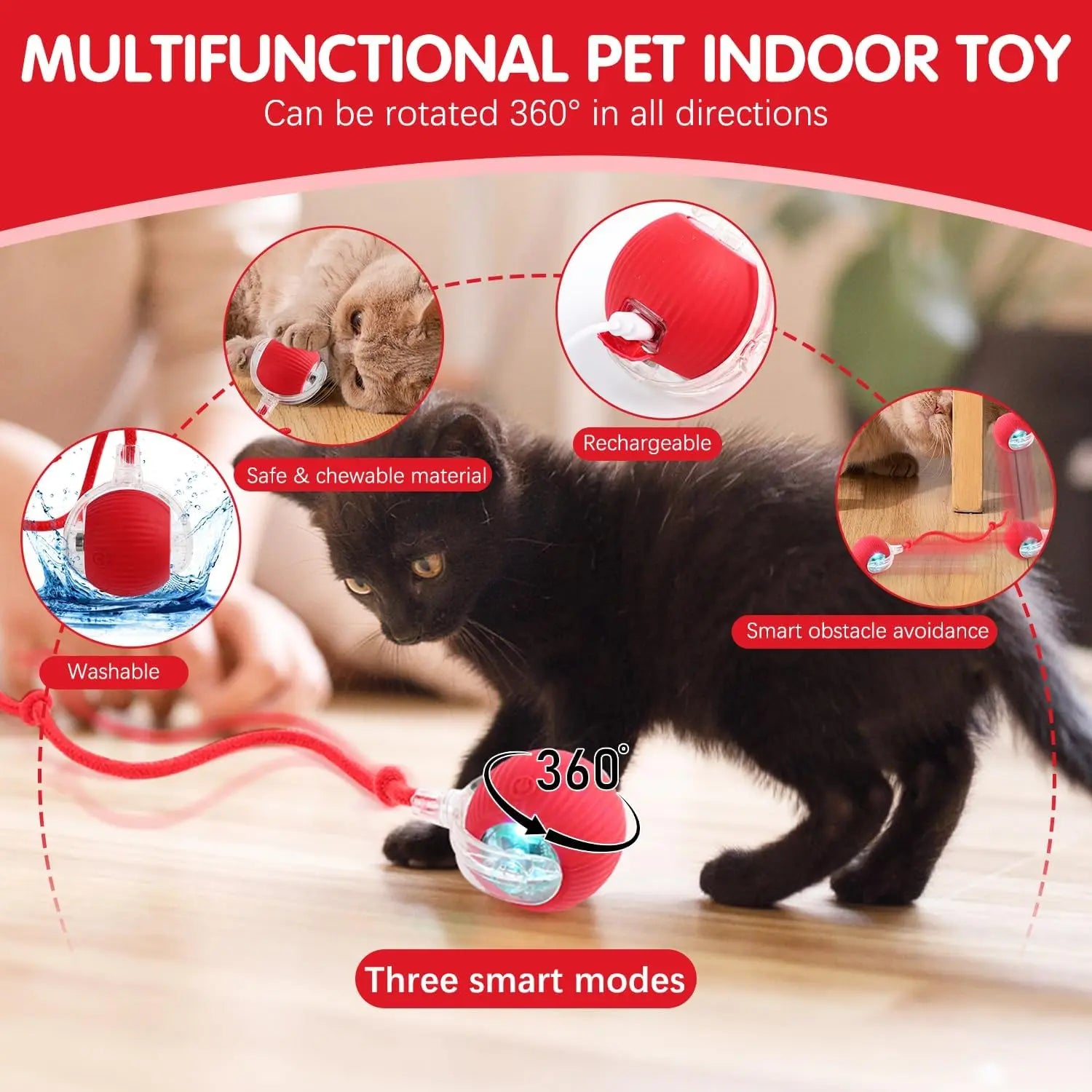 Cat Interactive Ball Toy Automatic Electric Rolling Ball Faux Tail Rechargeable Smart Pet Teaser Toy Cat Training Imitate Mouse