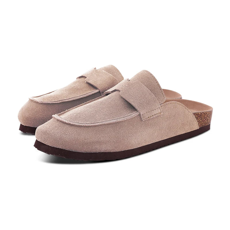 Comwarm Fashion Clogs Slippers Women Cow Suede Cork Slippers Classic Cork House Slippers With Arch Support Outdoor Beach Shoes