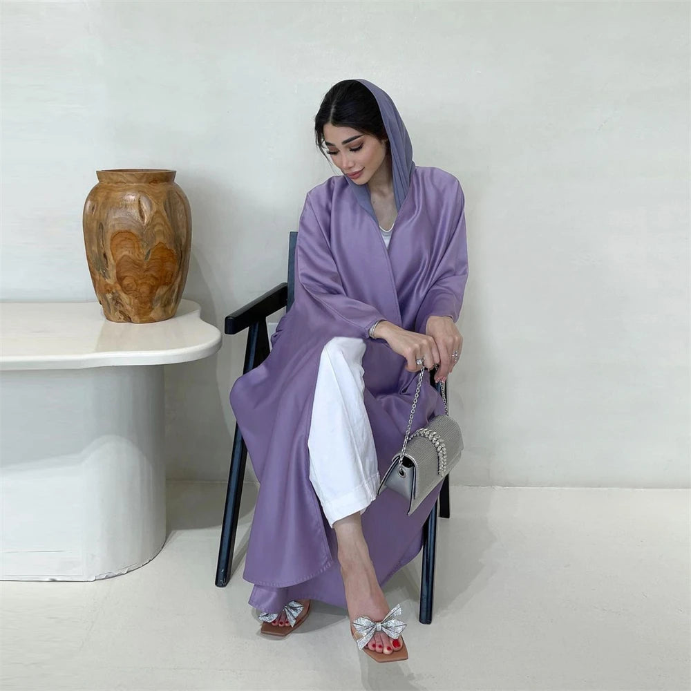 Open Abaya Silk Satin Muslim Women Bat Sleeve Maxi Dress Cardigan Kimono Turkey Dubai Kaftan Arab Robe Islam Morocco Abayas Gown