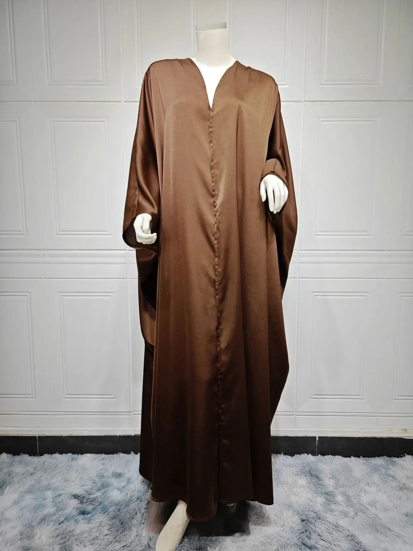 Open Abaya Silk Satin Muslim Women Bat Sleeve Maxi Dress Cardigan Kimono Turkey Dubai Kaftan Arab Robe Islam Morocco Abayas Gown