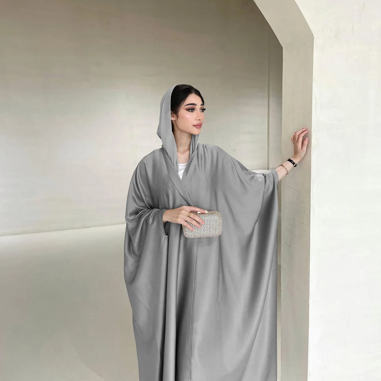 Open Abaya Silk Satin Muslim Women Bat Sleeve Maxi Dress Cardigan Kimono Turkey Dubai Kaftan Arab Robe Islam Morocco Abayas Gown