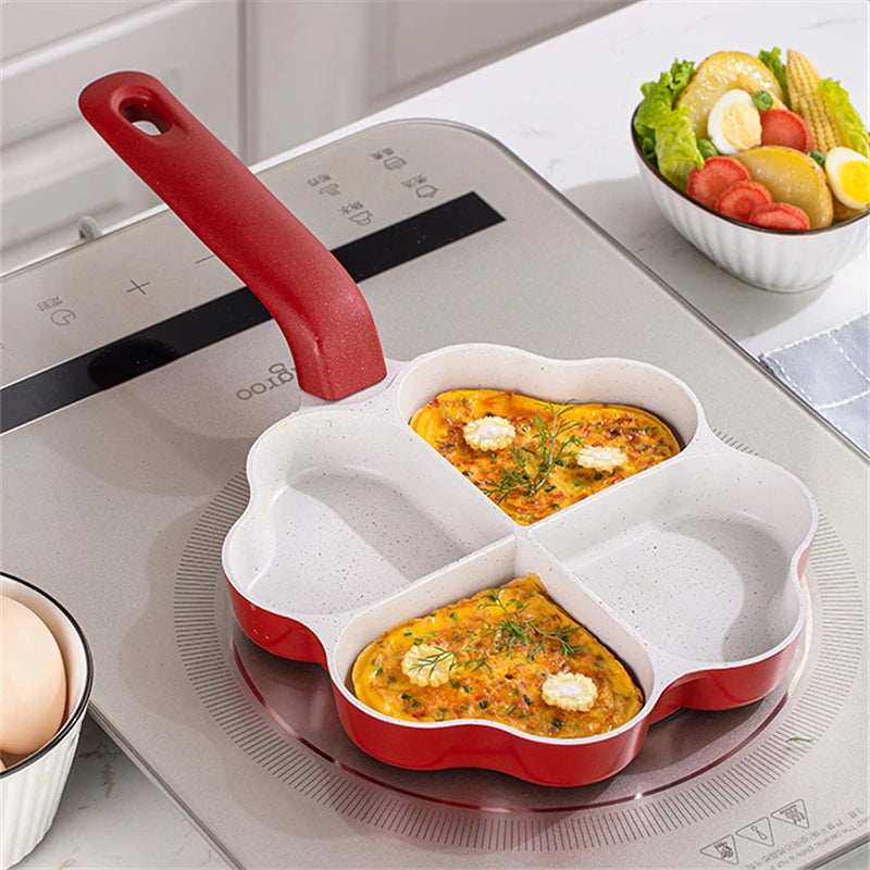 4-Hole Love Heart Omelette Pan Non-Stick Cookware Pancake Saucepan Egg Steak Frying Pans Breakfast Maker Cooking Pot for Kitchen