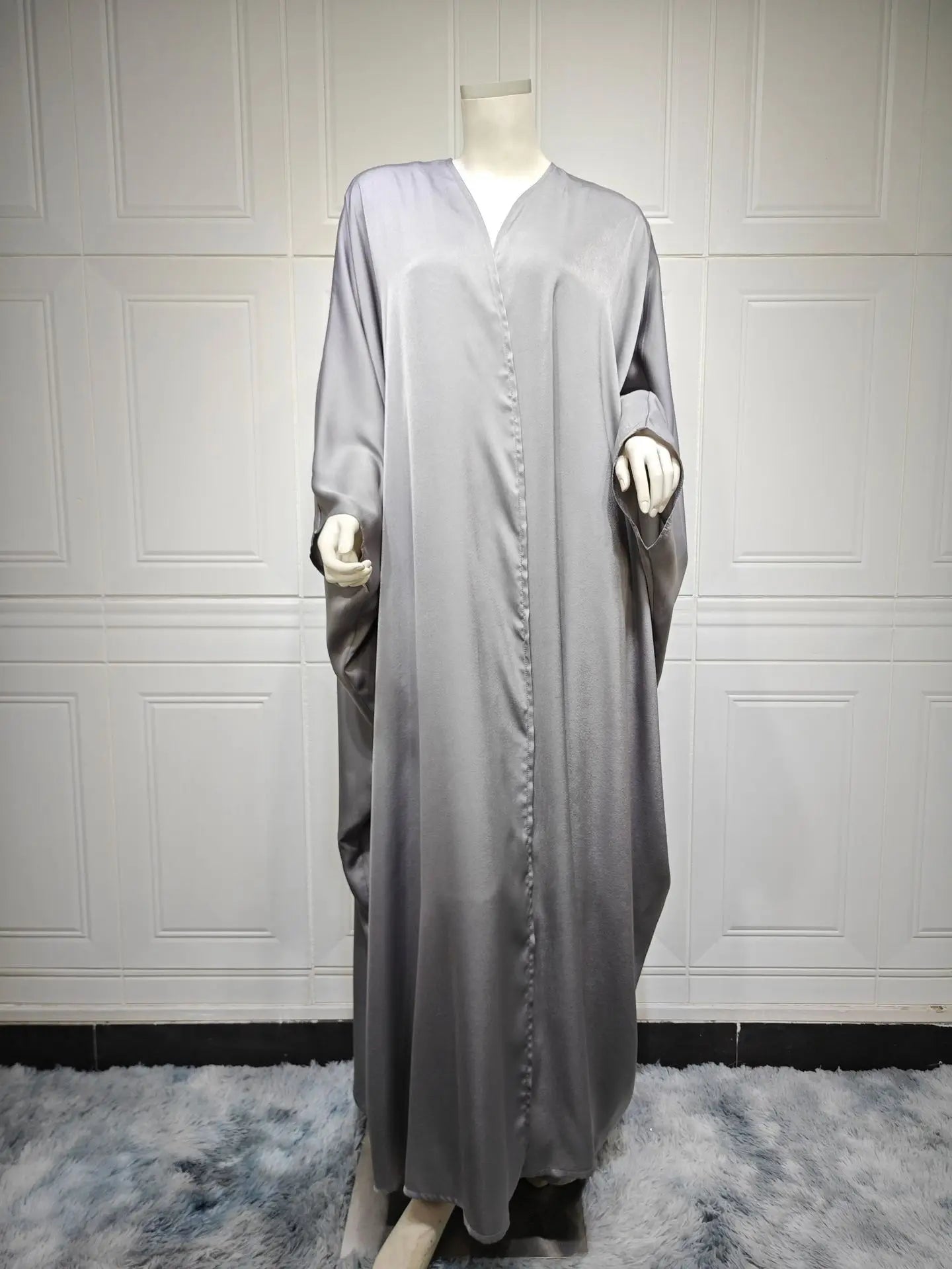 Open Abaya Silk Satin Muslim Women Bat Sleeve Maxi Dress Cardigan Kimono Turkey Dubai Kaftan Arab Robe Islam Morocco Abayas Gown