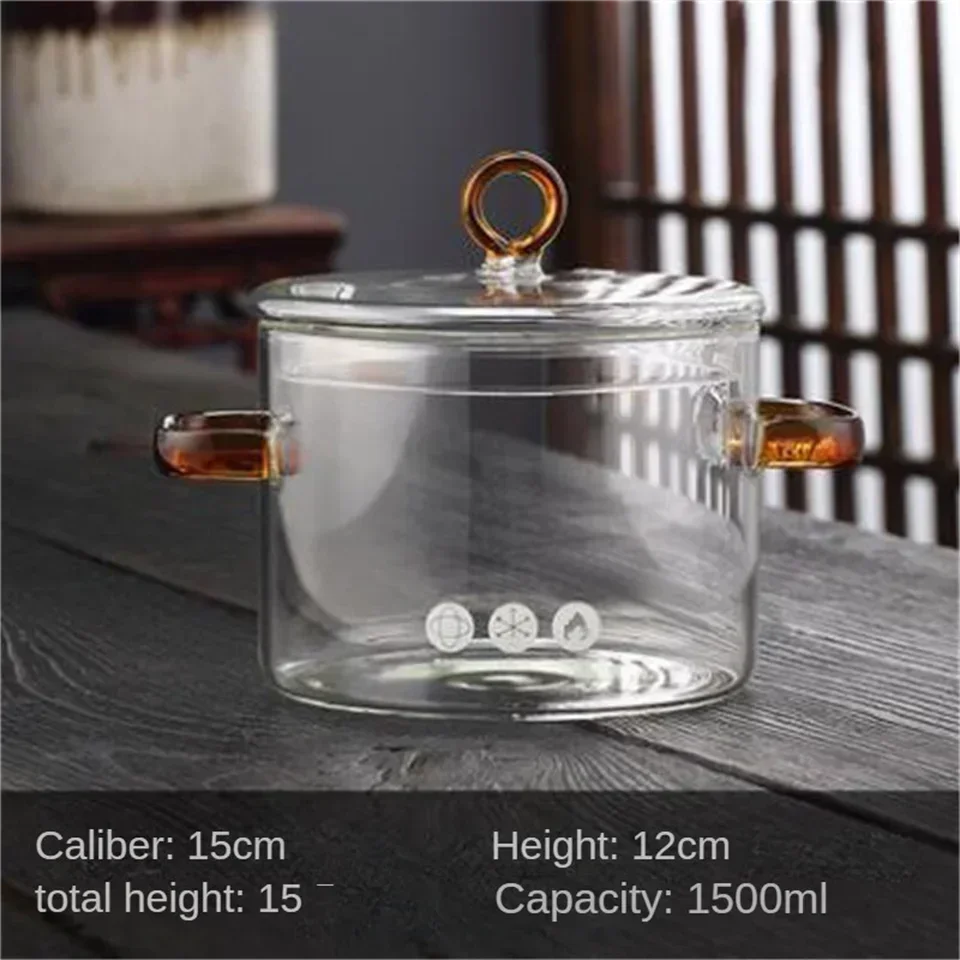 Glass Cooking Pot Transparent Kitchen Furniture Pot Heat Resistant Soup Stock Pots Binaural Handle Noodle Bowl Kitchen Cookware